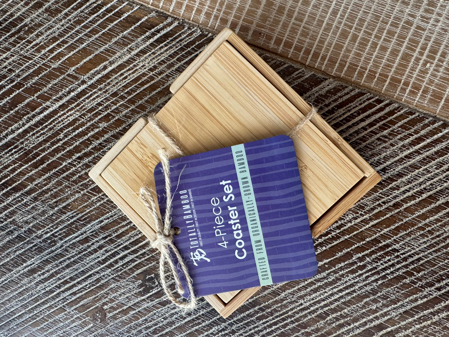 4 Piece Bamboo Coaster Set with Custom Engraving
