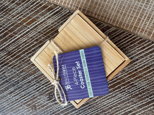 4 Piece Bamboo Coaster Set with Custom Engraving