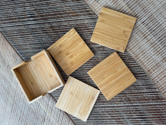 4 Piece Bamboo Coaster Set with Custom Engraving